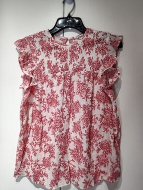 Nannette White Blouse with Red Floral Print